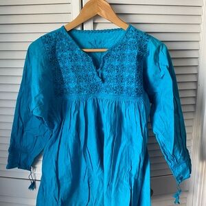 Blue Embroidered Tunic Top